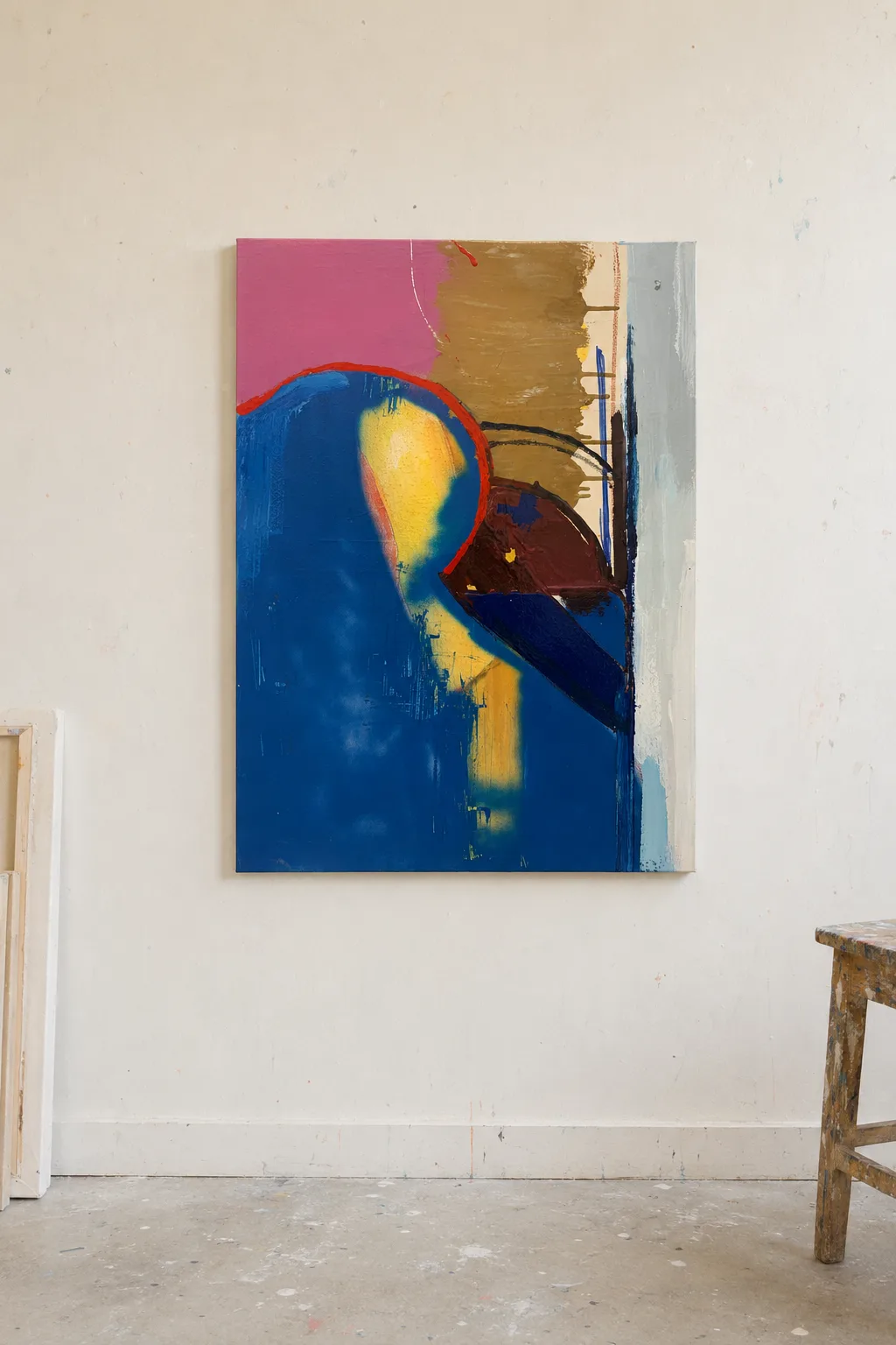 Obra Sin título (rosa y azul) en el caballete